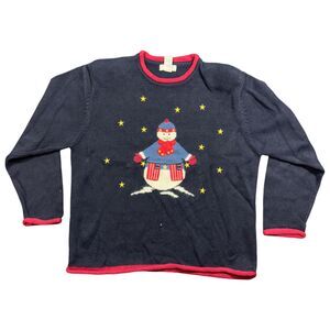Christopher & Banks Sweaters Women's Large Black Embroidered Christmas Pullover